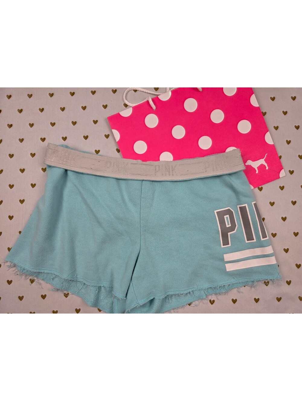 Victorias Secret PINK Foldover Logo sweat shorts Blue SMALL
